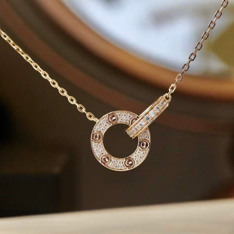 [：Polaidi Jewelry]LOVE 7.6MM NECKLACE ROSE GOLD AND SILVER  FULL DIAMOND