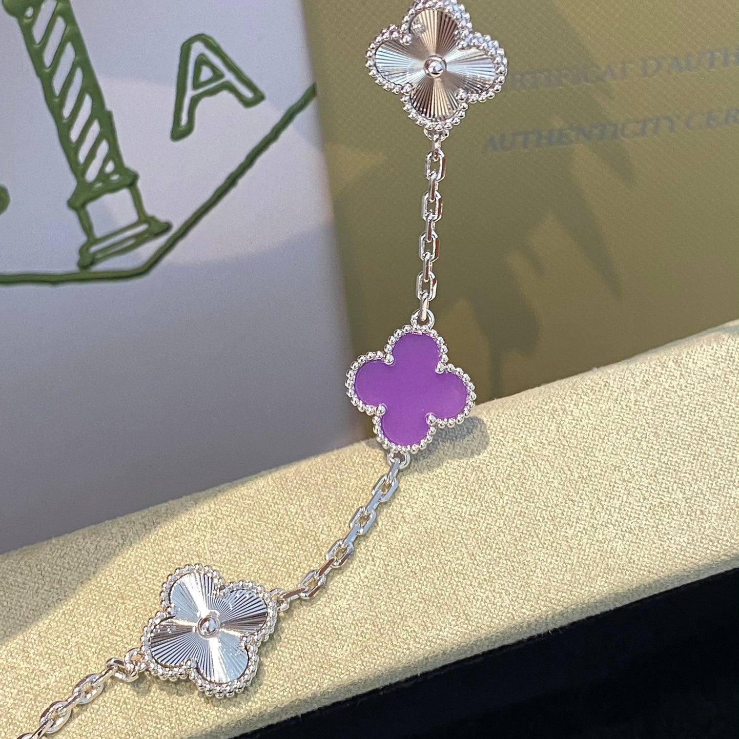 [Polaidi Jewelry]CLOVER  5 MOTIFS  PURPLE VIOLET BRACELET SILVER
