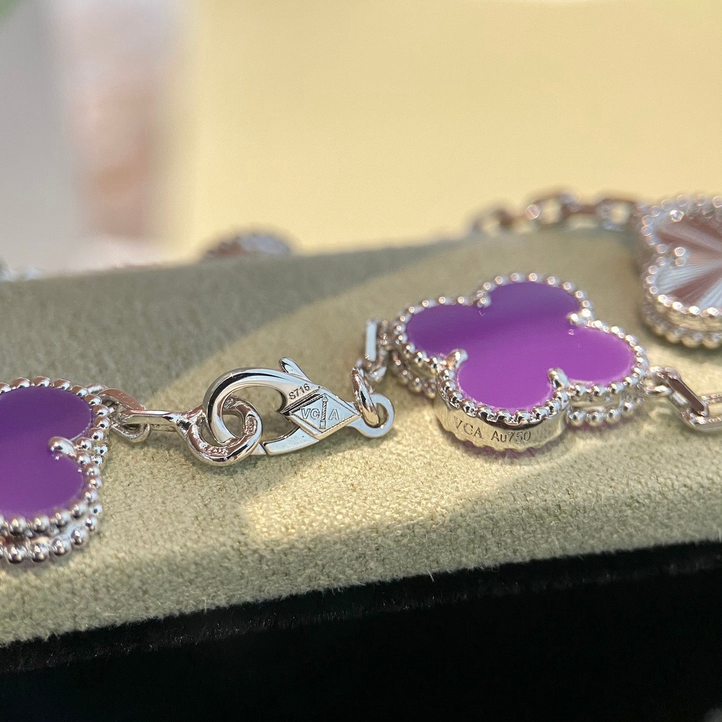 [：Polaidi Jewelry]CLOVER  5 MOTIFS  PURPLE VIOLET BRACELET SILVER