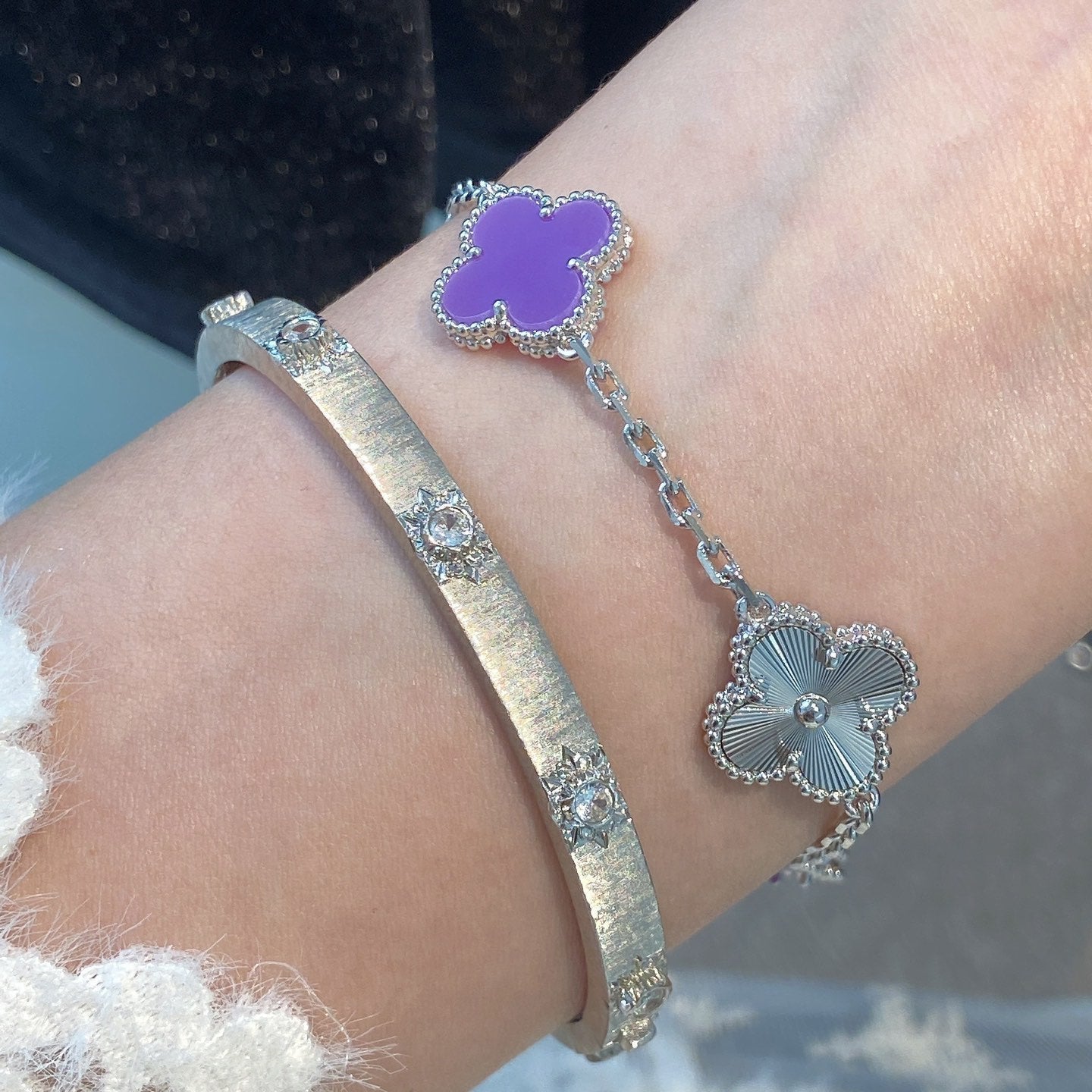 [：Polaidi Jewelry]CLOVER  5 MOTIFS  PURPLE VIOLET BRACELET SILVER