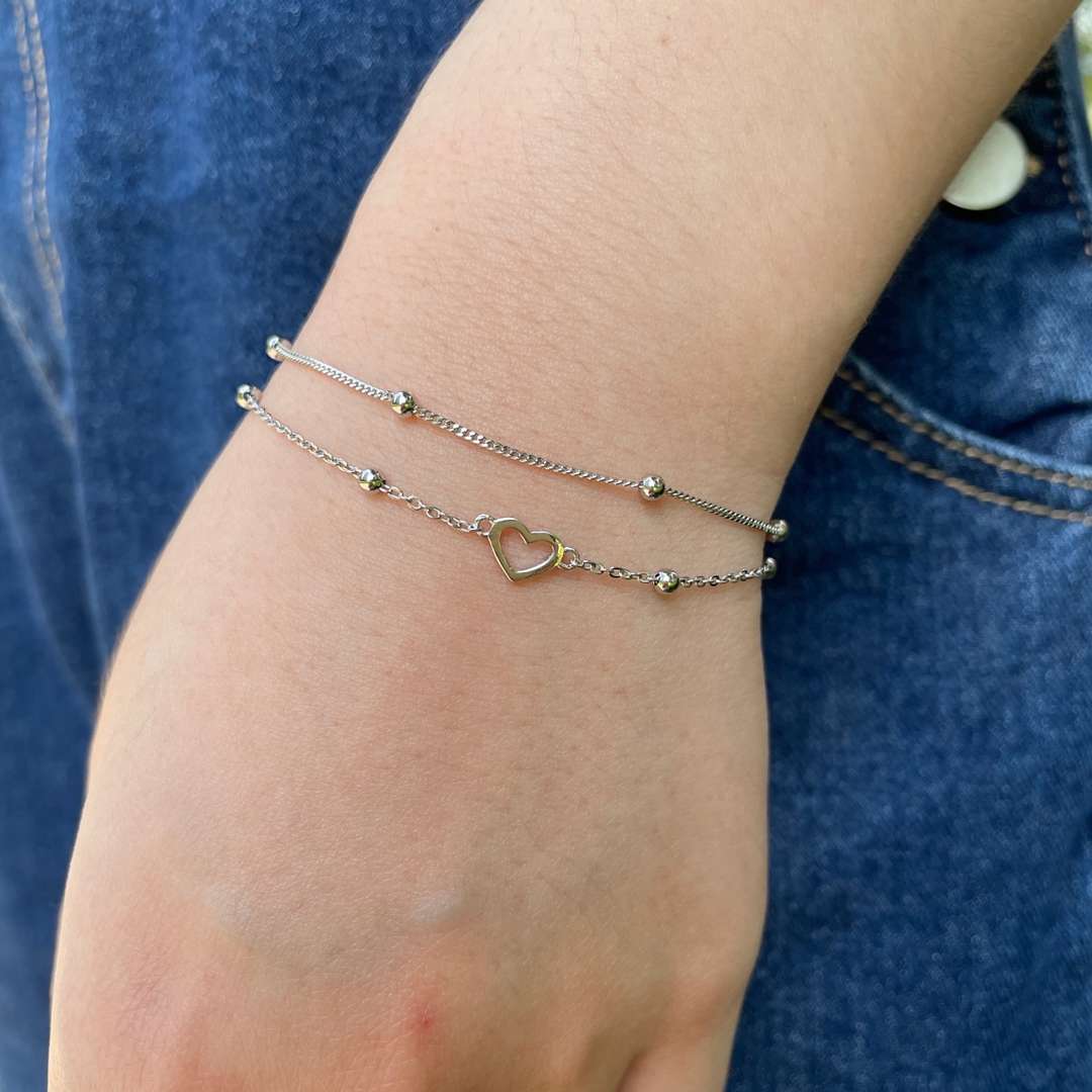 [Polaidi Jewelry]Dainty Double Layer Love Heart Bracelet