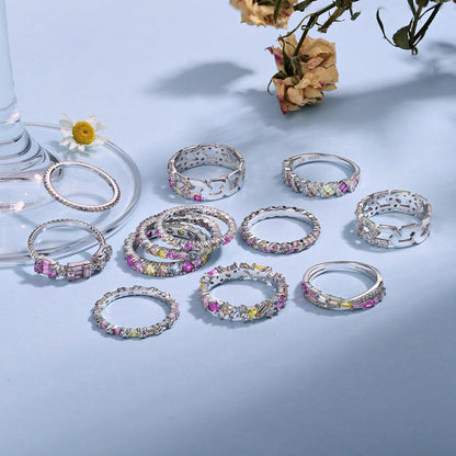 [Polaidi Jewelry]Ornate Colorful Round Cut Tennis Ring