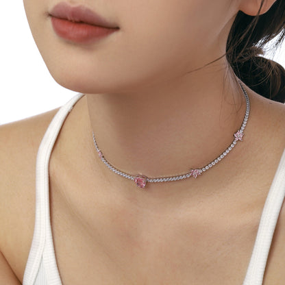 [Polaidi Jewelry]Dazzling Pink Heart Flower Necklace