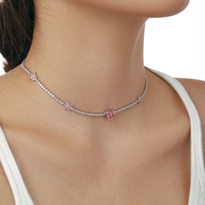 [Polaidi Jewelry]Dazzling Pink Heart Flower Necklace