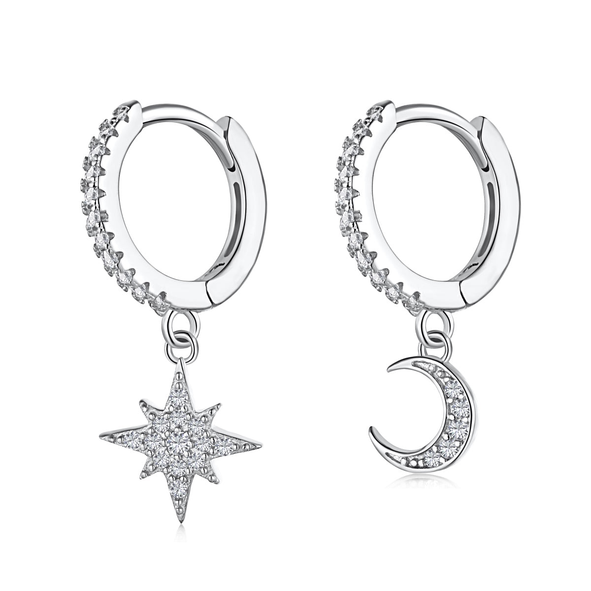 [Polaidi Jewelry]Star and Moon Asymmetric Earrings