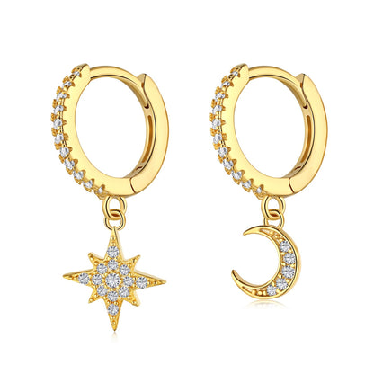 [Polaidi Jewelry]Star and Moon Asymmetric Earrings