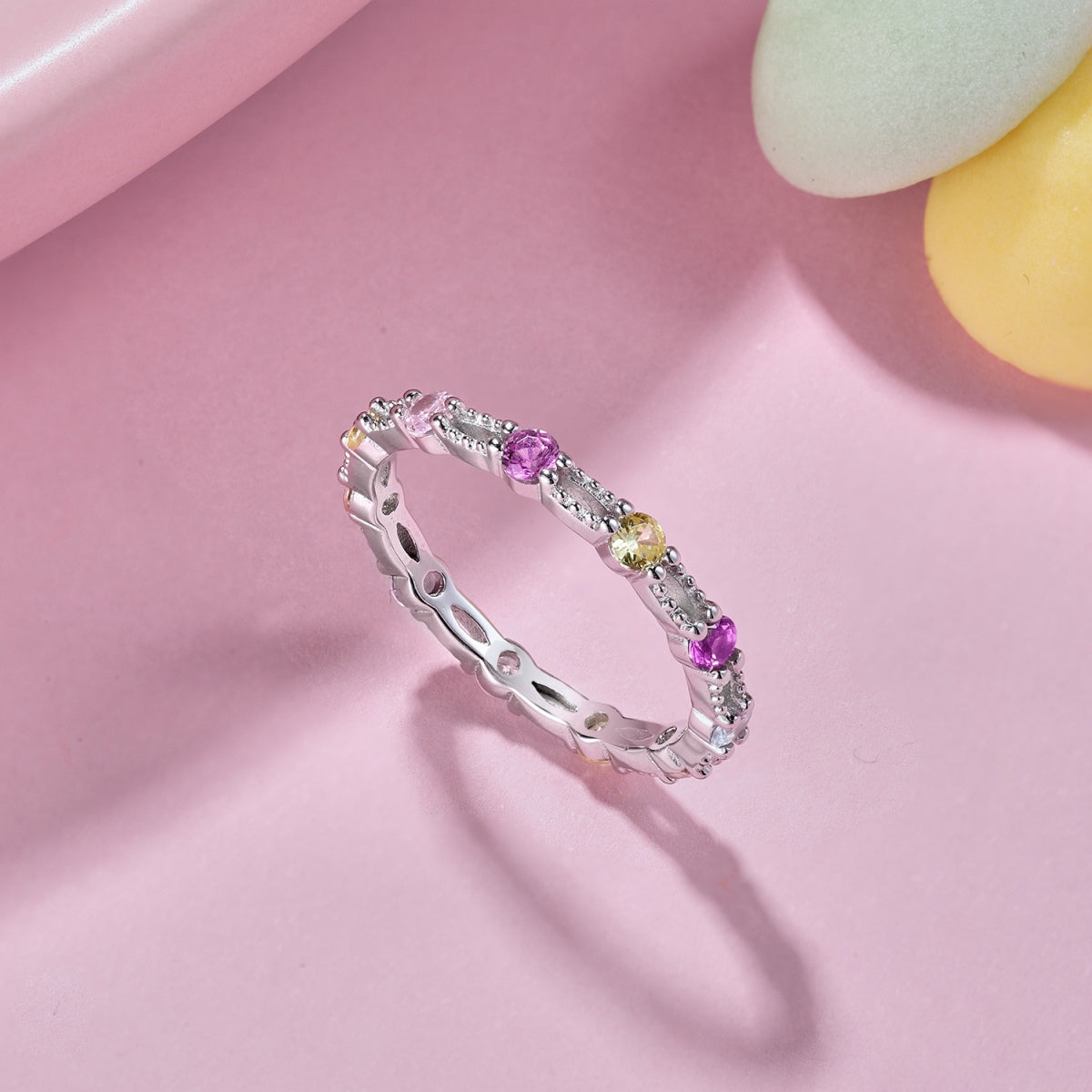 [Polaidi Jewelry]Sparkling Colorful Round Cut Tennis Ring