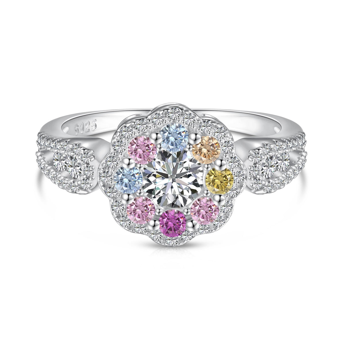 [Polaidi Jewelry]Delicate Colorful Round Cut Flower Shape Wedding Ring