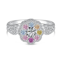[Polaidi Jewelry ]Delicate Colorful Round Cut Flower Shape Wedding Ring