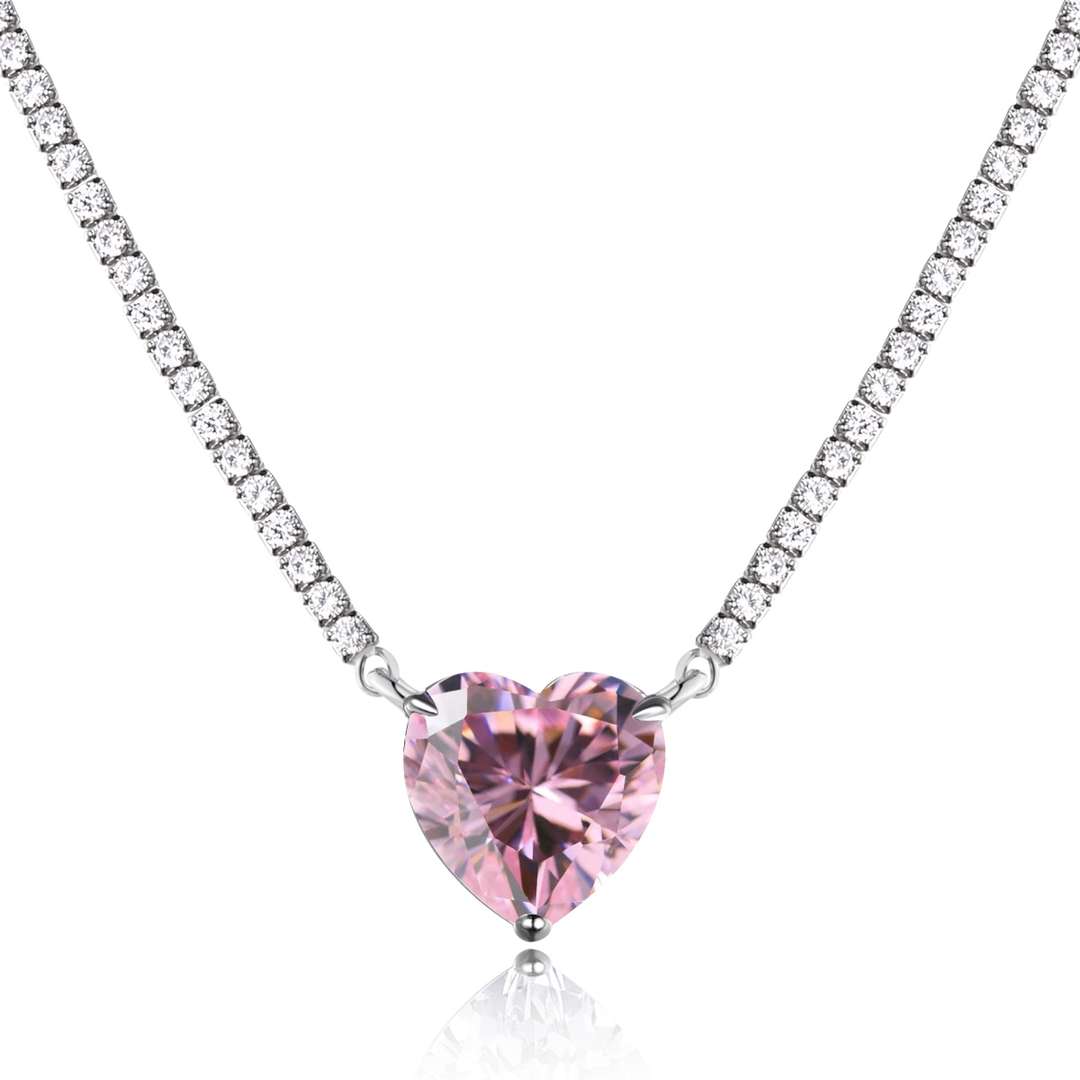 [Polaidi Jewelry]8.0 Carat Versatile Colorful Sweet Heart-Shaped Tennis Necklace