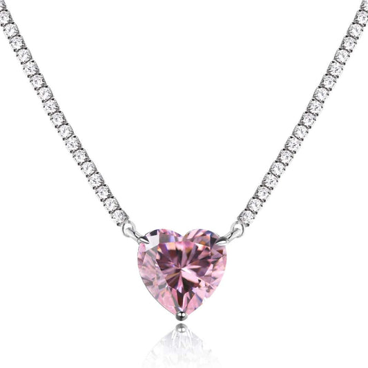 [Polaidi Jewelry]8.0 Carat Versatile Colorful Sweet Heart-Shaped Tennis Necklace