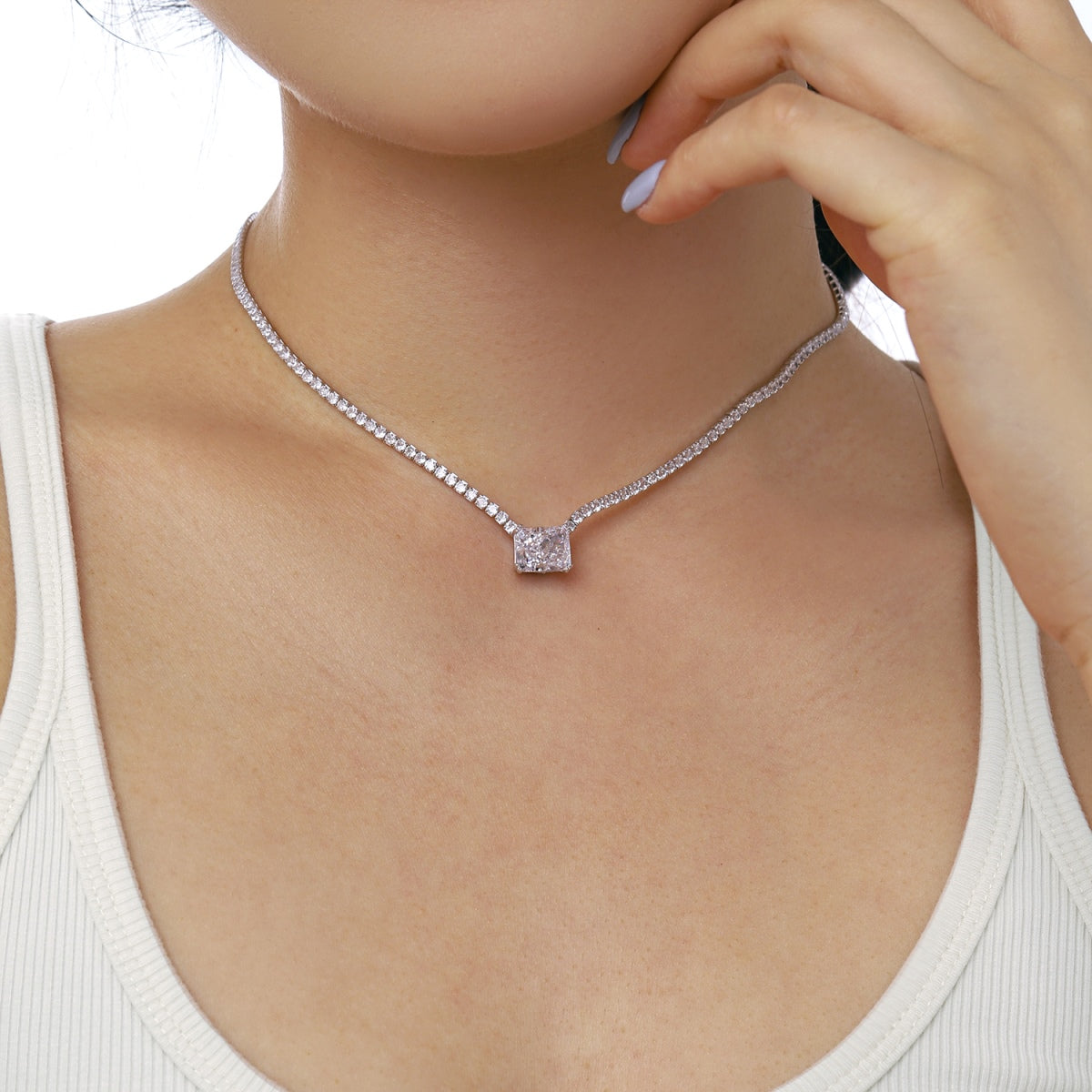 [Polaidi Jewelry]4.0 Carat Elegant Radiant Cut Necklace