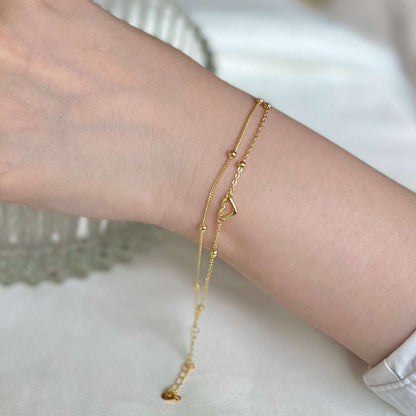 [Polaidi Jewelry]Dainty Double Layer Love Heart Bracelet