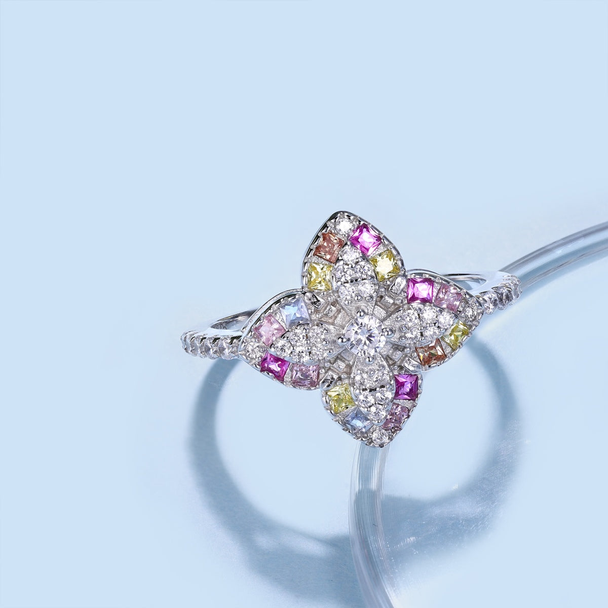 [Polaidi Jewelry]Luxurious Colorful Flower Shape Banquet Ring