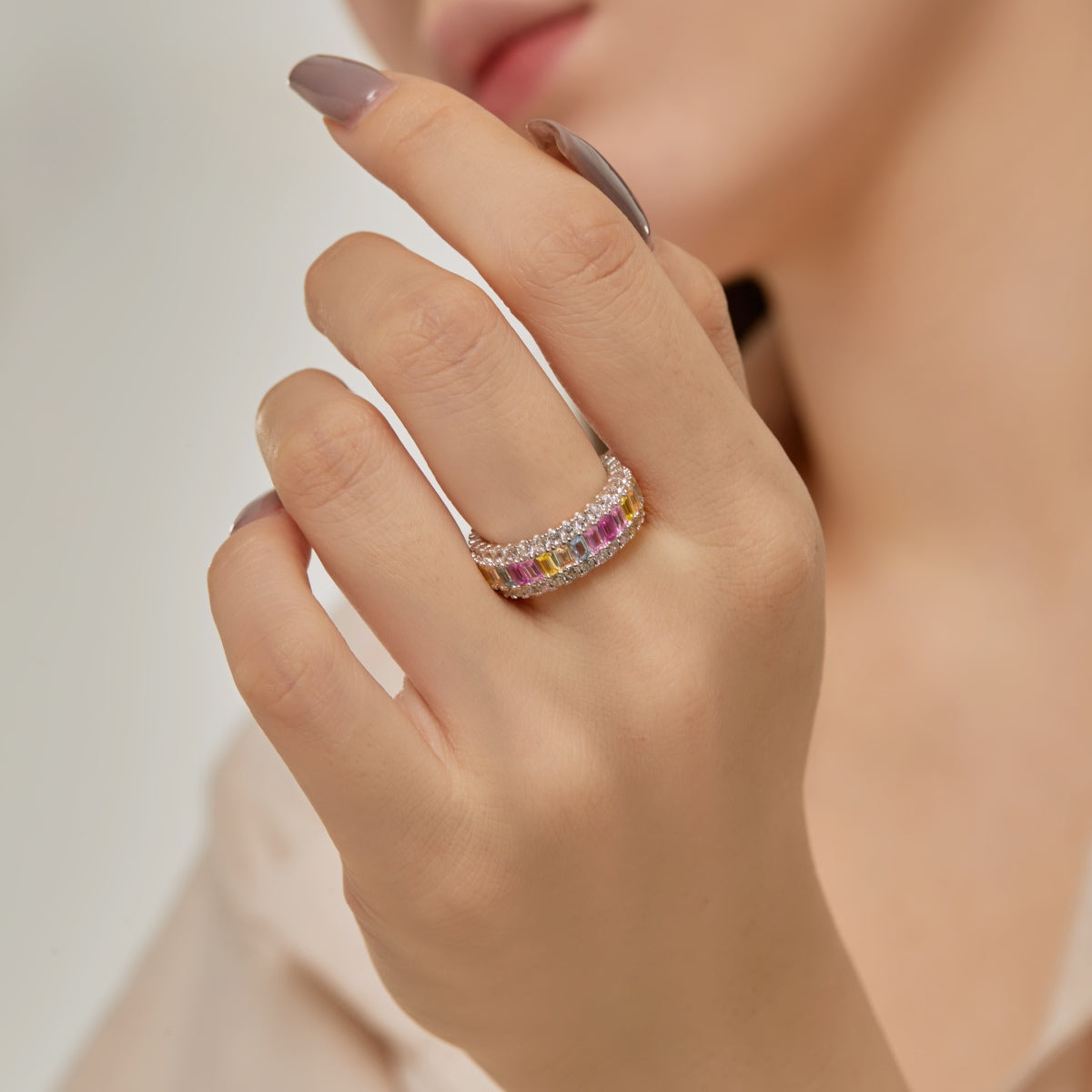 [Polaidi Jewelry]Dainty Colorful Radiant Cut Daily Ring