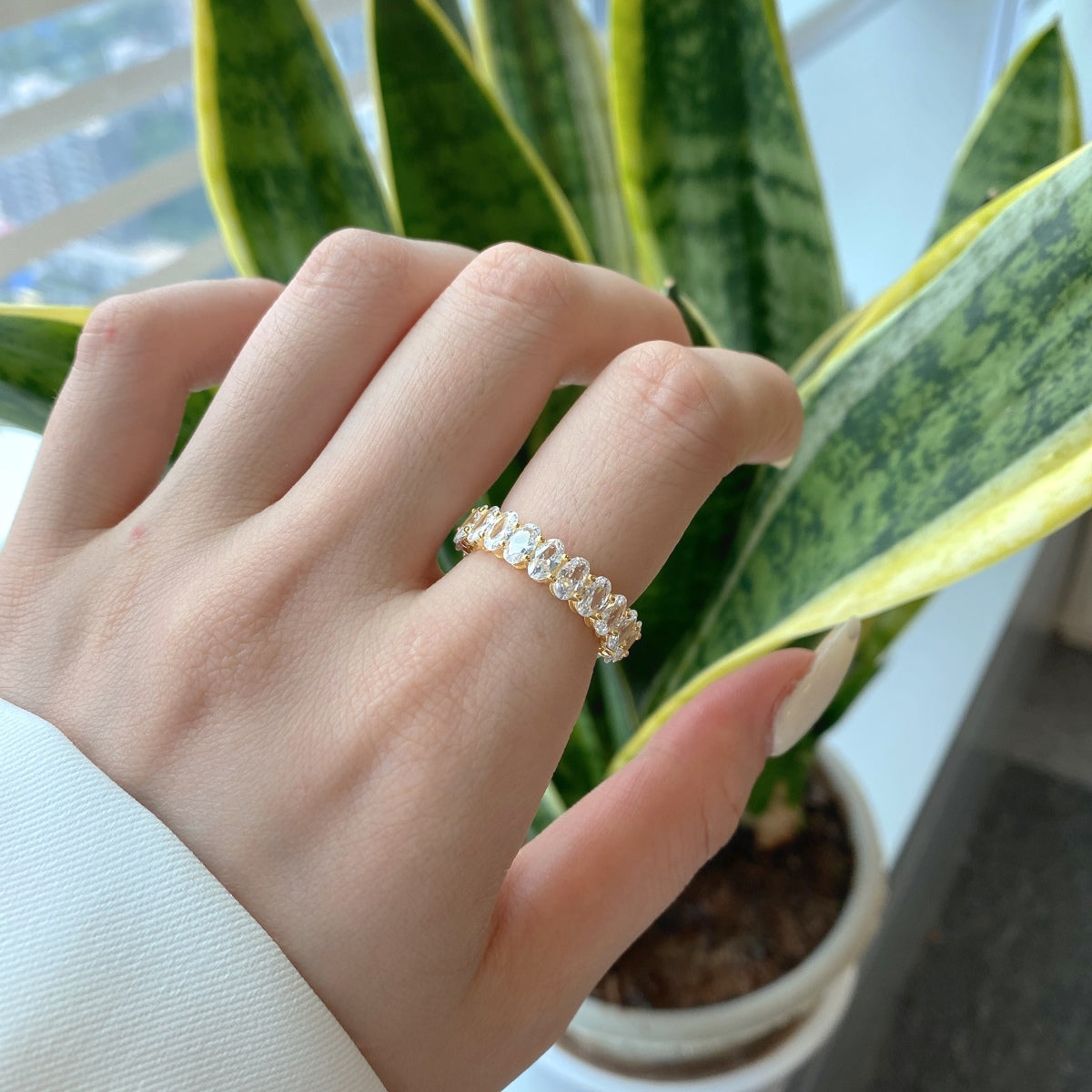 [Polaidi Jewelry]Ornate Oval Cut Tennis Ring
