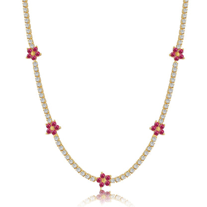 [Polaidi Jewelry]Luxurious Colorful Flower Tennis Necklace
