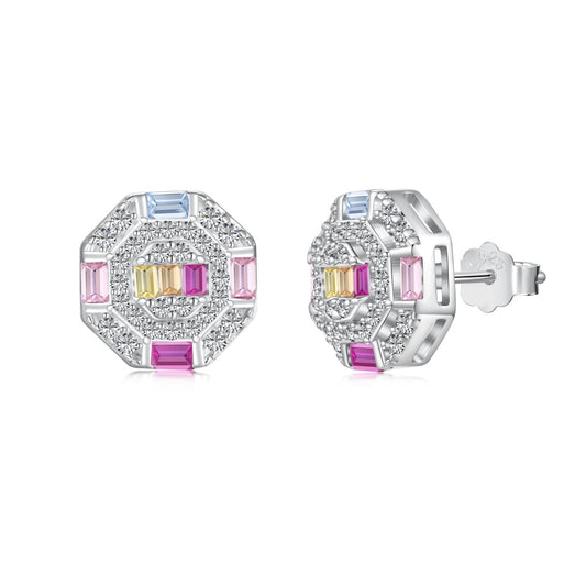 [Polaidi Jewelry ]Ornate Colorful Octagon Shape Daily Earrings
