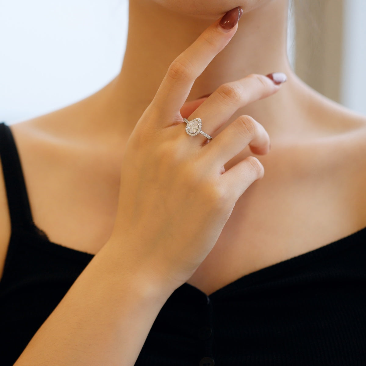 [Polaidi Jewelry]1.0 Carat Luxurious Resplendent Water Drop Shape Wedding Ring
