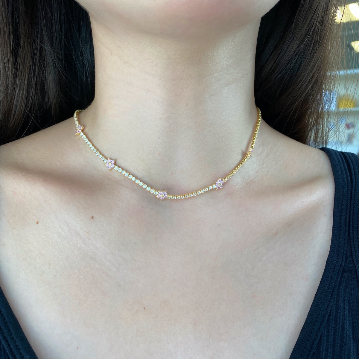 [Polaidi Jewelry]Luxurious Colorful Flower Tennis Necklace