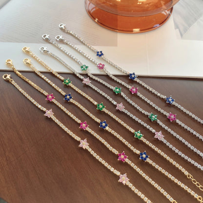 [Polaidi Jewelry]Sparkling Flower Shape Tennis Bracelet
