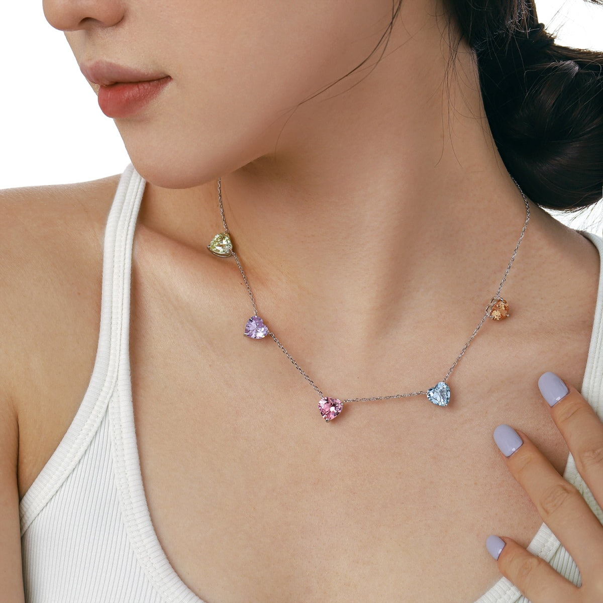 [Polaidi Jewelry]Sparkling Colorful Heart Cut Necklace