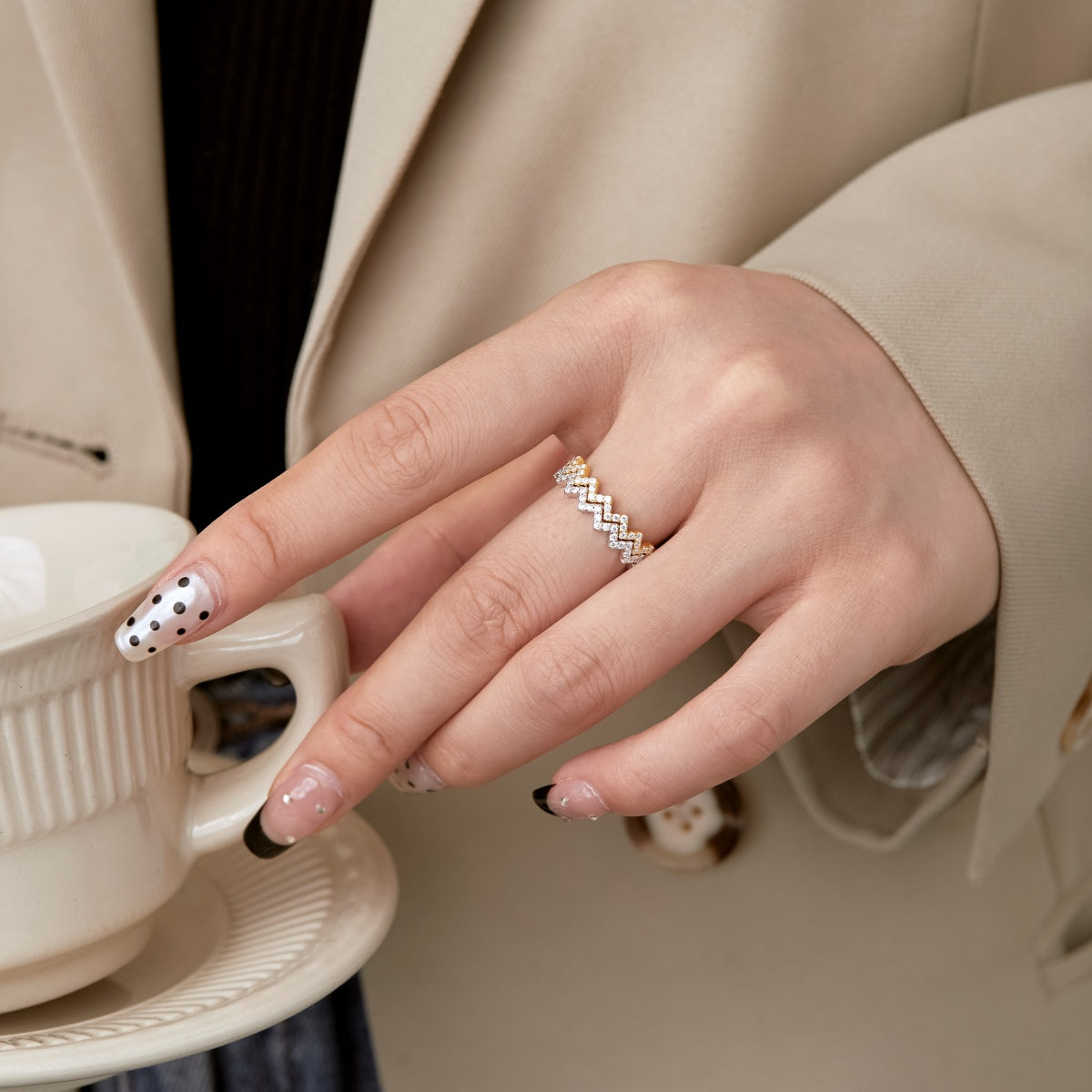 [Polaidi Jewelry]Delicate Enchanting Wave Shape Daily Ring
