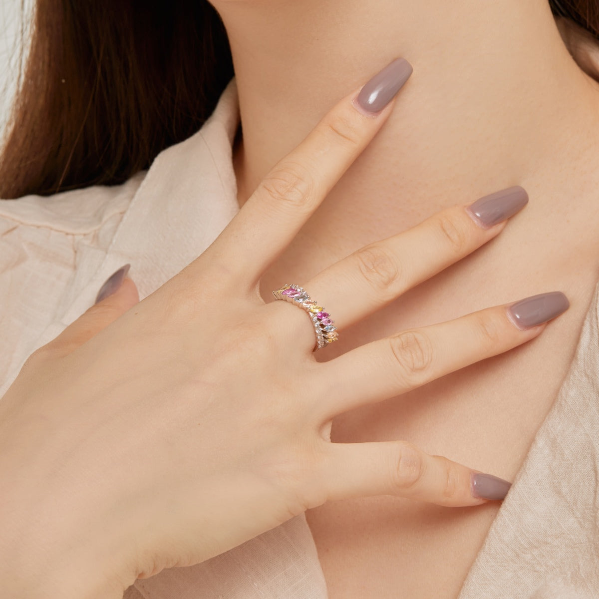 [Polaidi Jewelry]Unique Colorful Marquise Cut Daily Ring