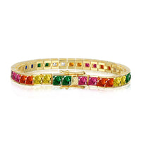 [Polaidi Jewelry ]Radiant Colorful Princess Cut Tennis Bracelet