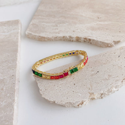 [Polaidi Jewelry]Radiant Colorful Princess Cut Tennis Bracelet