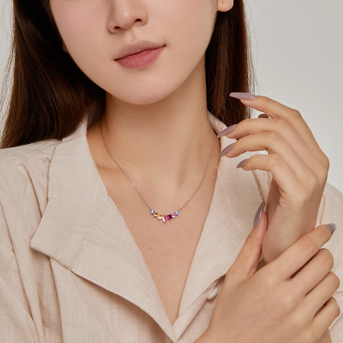 [Polaidi Jewelry]Dainty Colorful Heart Necklace