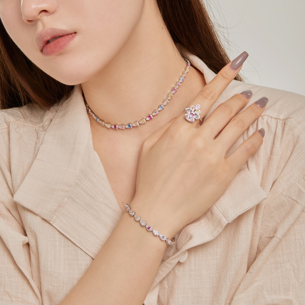 [Polaidi Jewelry]Radiant Colorful Rainbow Necklace