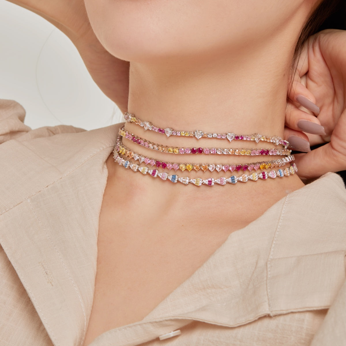 [Polaidi Jewelry]Delicate Colorful Rainbow Tennis Chain