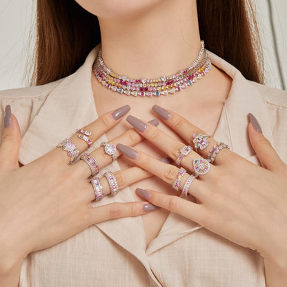 [Polaidi Jewelry]Sparkling Colorful Full Heart Tennis Necklace