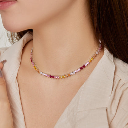 [Polaidi Jewelry]Sparkling Colorful Full Heart Tennis Necklace