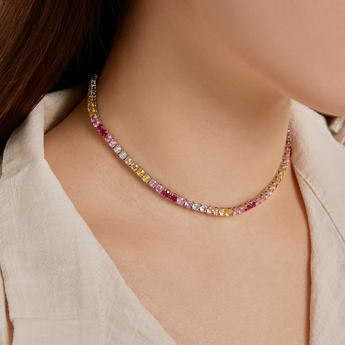 [Polaidi Jewelry]Delicate Colorful Tennis Necklace