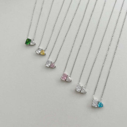 [Polaidi Jewelry]Dazzling Square & Heart Shape Necklace