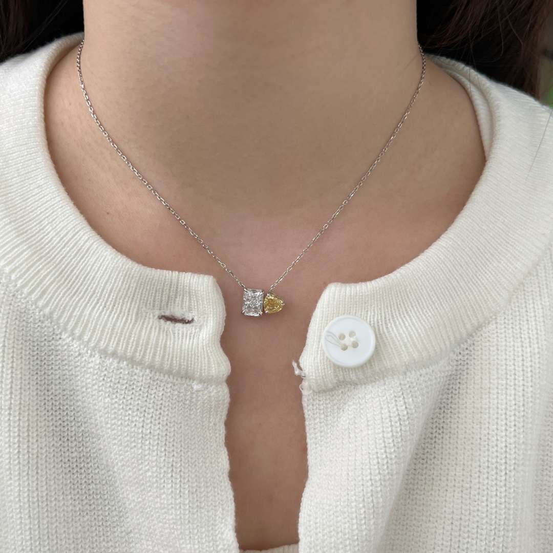[Polaidi Jewelry]Dazzling Square & Heart Shape Necklace