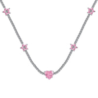 [Polaidi Jewelry ]Dazzling Pink Heart Flower Necklace