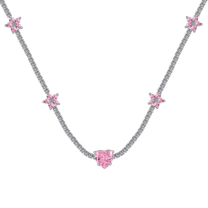 [Polaidi Jewelry]Dazzling Pink Heart Flower Necklace