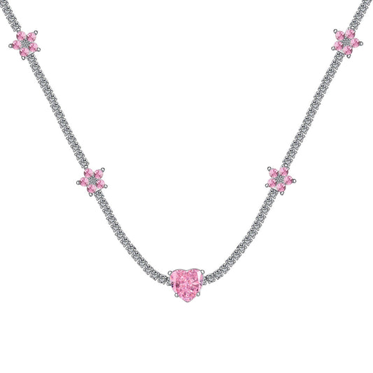 [Polaidi Jewelry]Dazzling Pink Heart Flower Necklace