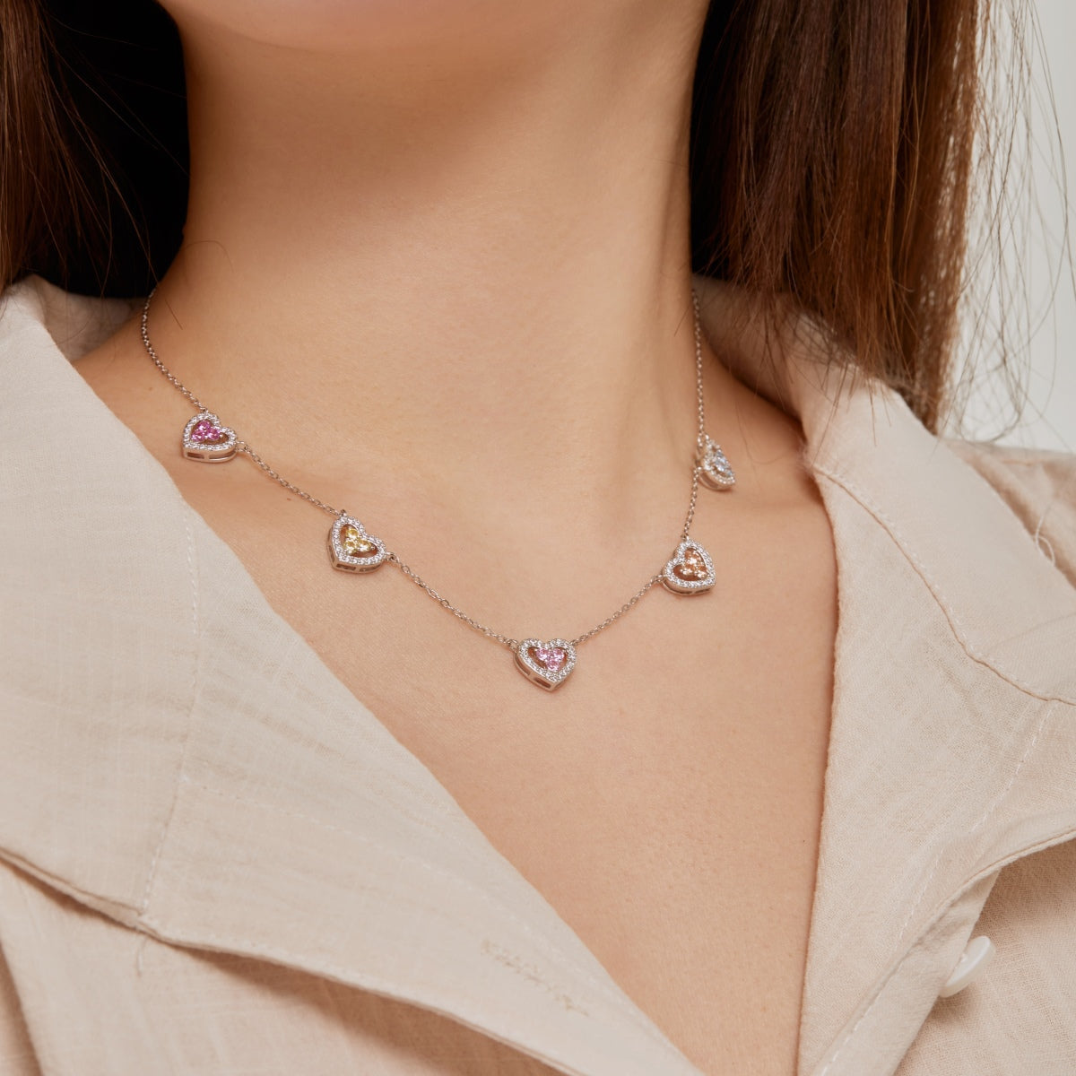 [Polaidi Jewelry]Sparkling Five Heart Necklace