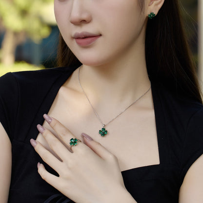 [Polaidi Jewelry]Heart-shaped Four-Leaf Clover Ball Ring