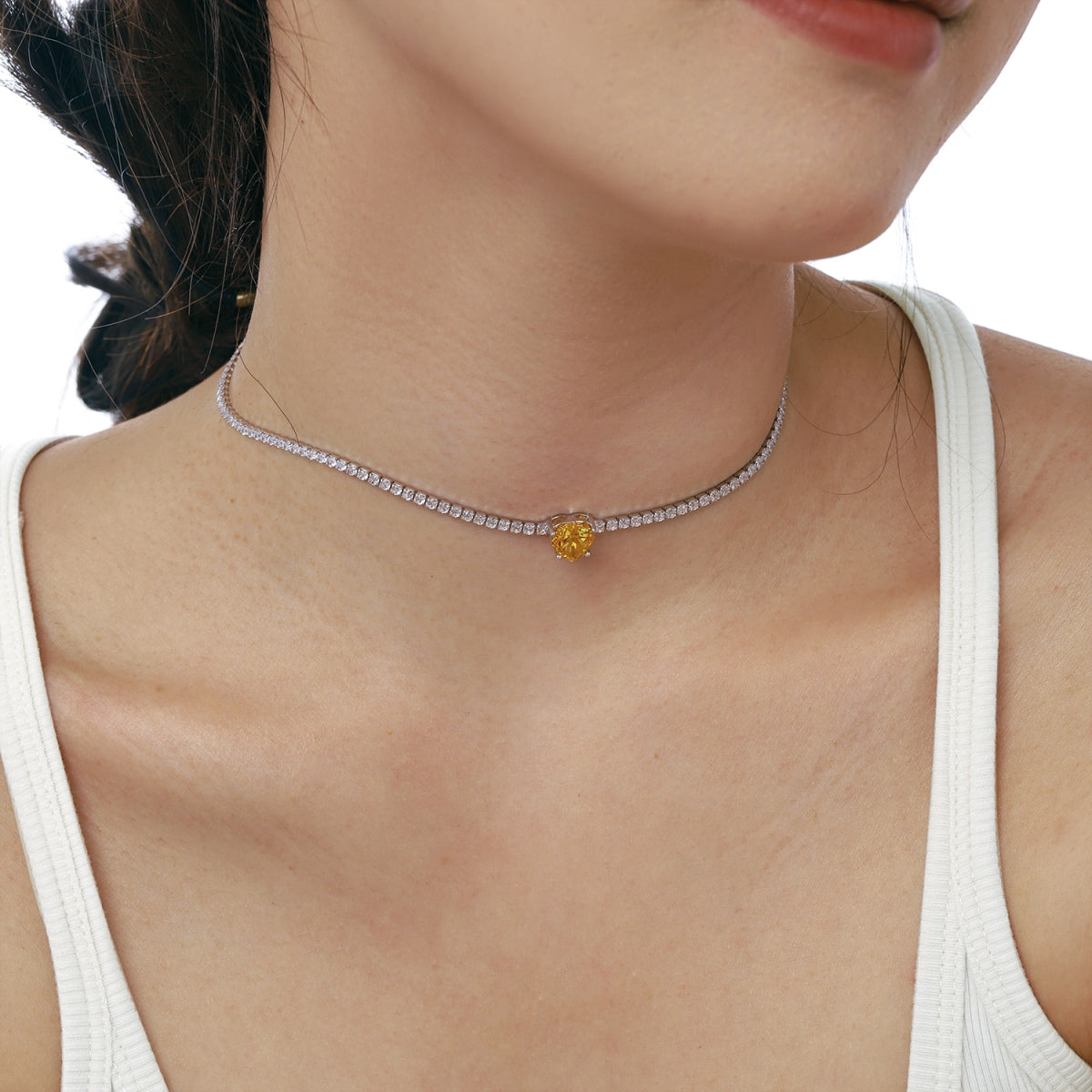 [Polaidi Jewelry]2.0 Carat Sparkling Tennis Heart Cut Necklace