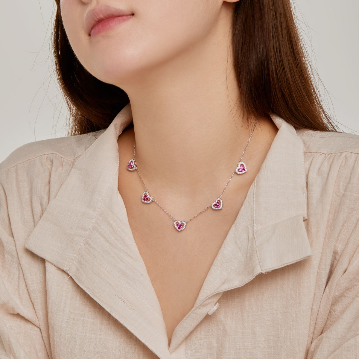 [Polaidi Jewelry]Sparkling Five Heart Necklace