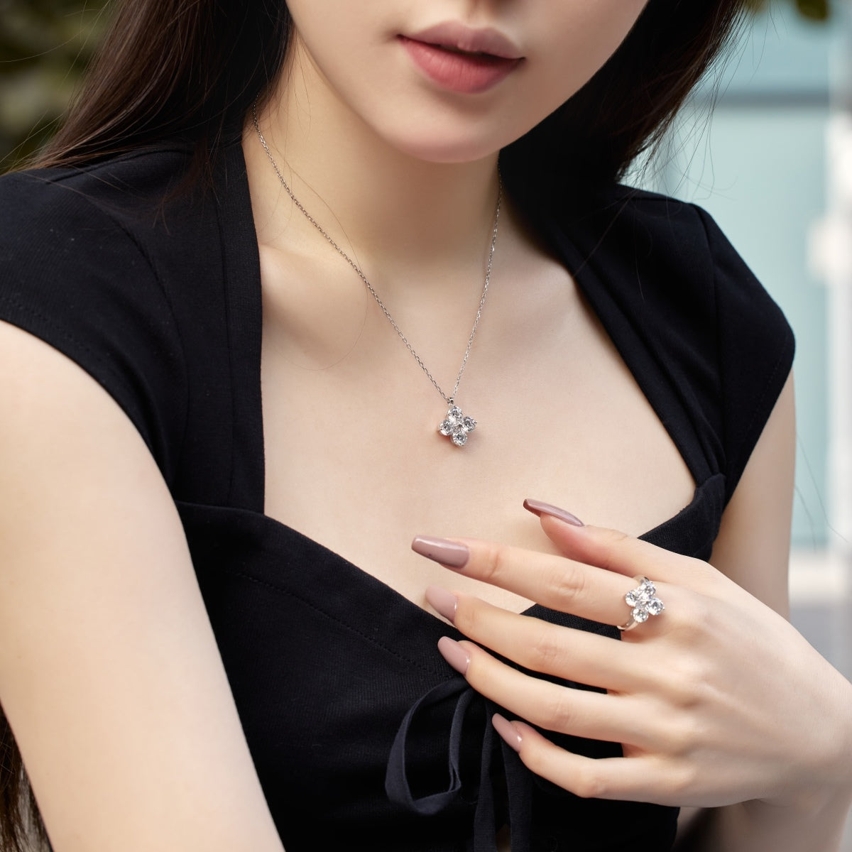 [Polaidi Jewelry]Four-Leaf Clover And Eight-Pointed Star Necklace