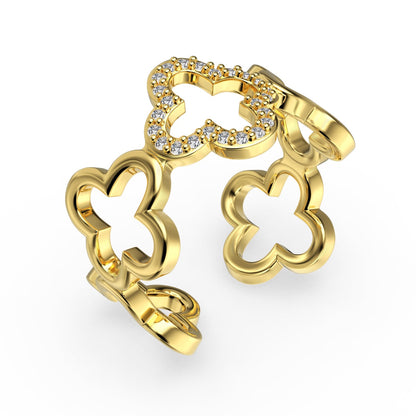[Polaidi Jewelry]Hollow Design Four-Leaf Clover Flower Shape Ring