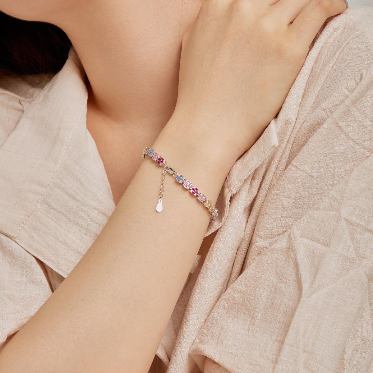 [Polaidi Jewelry]Delicate Colorful Emerald Cut Daily Bracelet