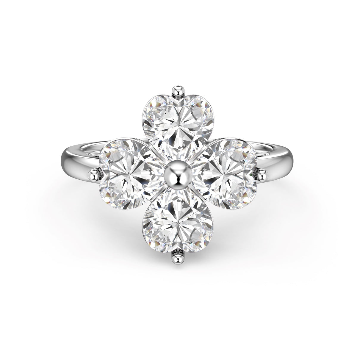 [Polaidi Jewelry]Heart-shaped Four-Leaf Clover Ball Ring