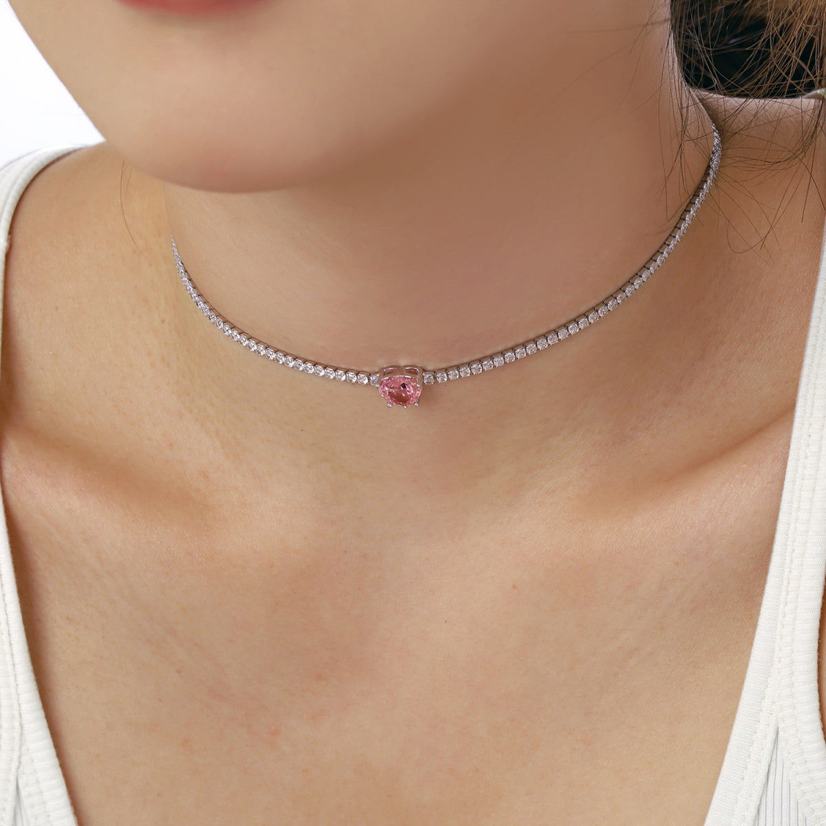 [Polaidi Jewelry]2.0 Carat Sparkling Tennis Heart Cut Necklace